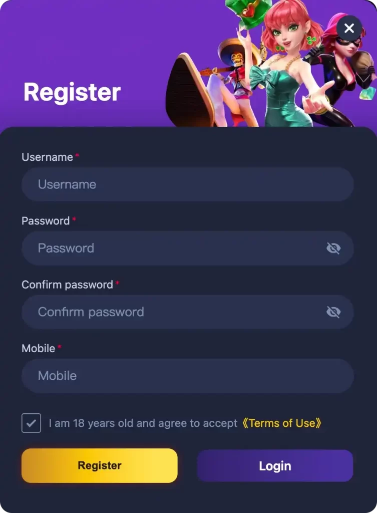 TFJILI register page for casino app and online gaming platform